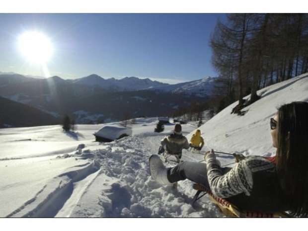 "Sledding Tobogganing San Cassiano, Sesto area"