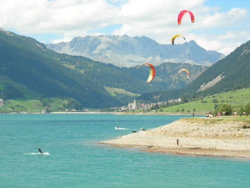 "Kitesurfing in Resia Lake"