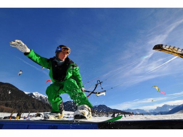 "Snowkiting at Resia Lake"