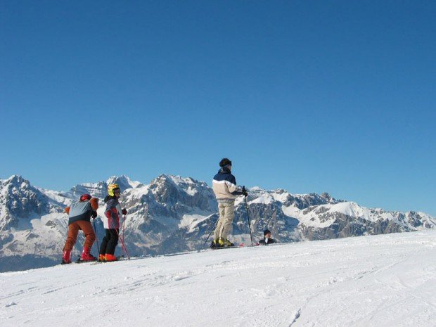 "Snowshoeing at Dolomites di Brenta mountain "