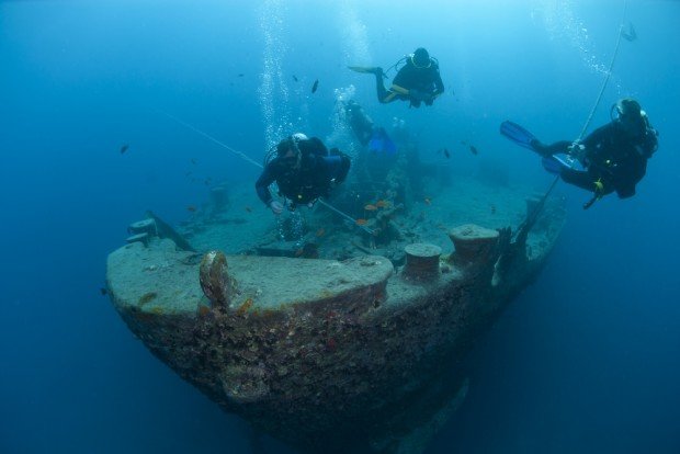 "Scuba Diving on a ship wreck"