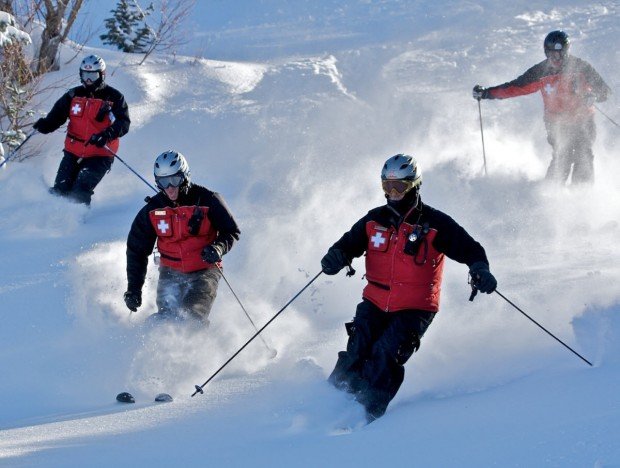 "Alpine Skiers at Big Bear Ski Resort"