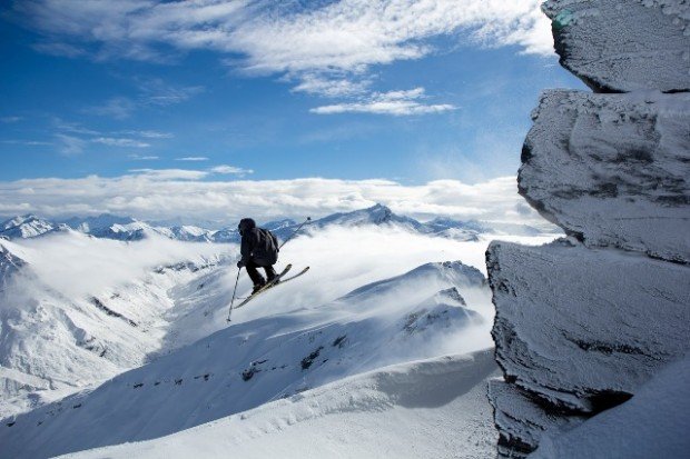 "Skier jumping in the air"