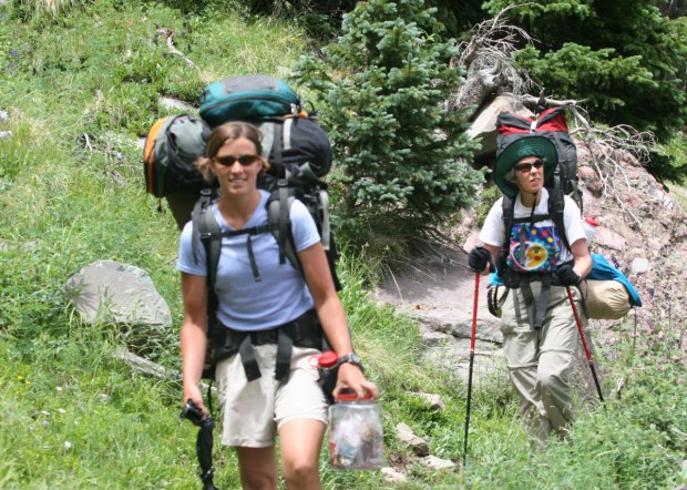 "Backpackers walking in the wilderness"