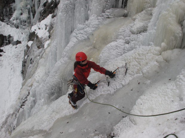 "Ice Climbing Rainbow Falls"