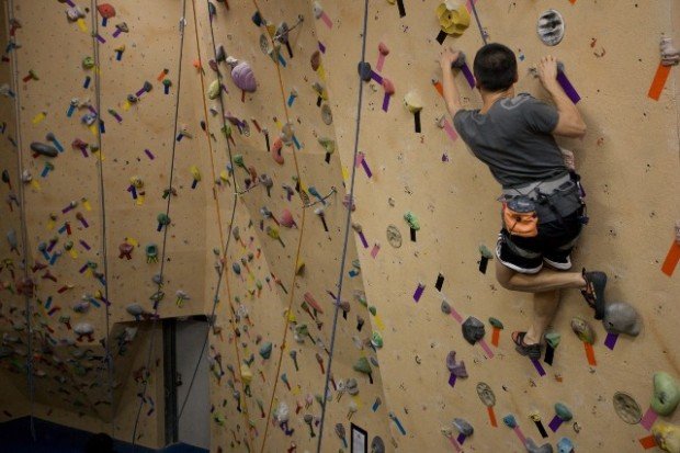 "Indoor Rock Climber in Action"