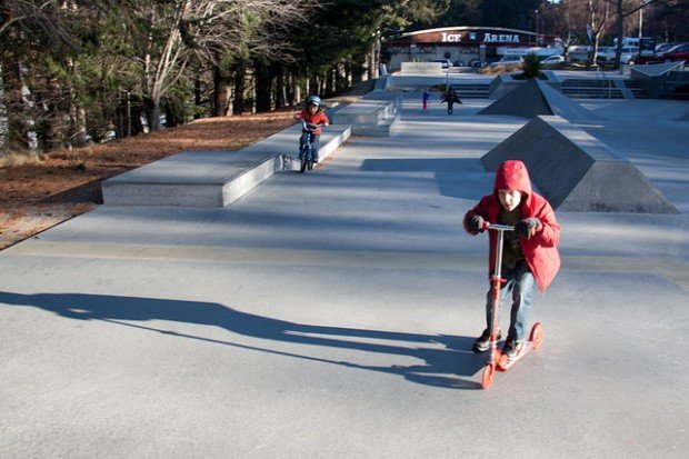 "Scootering at Queenstown Skatepark"