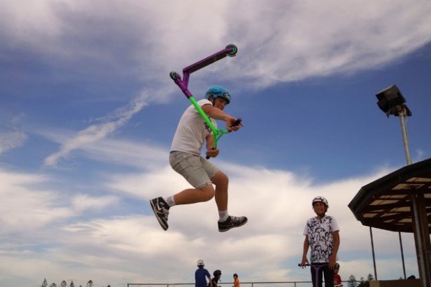 "Scootering at West Beach Skatepark, Adelaide"