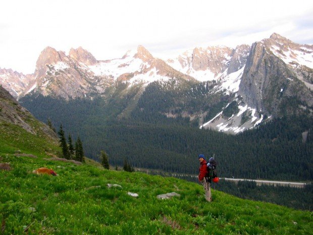 "Enjoying the magnificent view while climbing on Shirley Meadows"