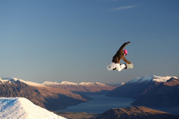 "Snowboarder jumping"