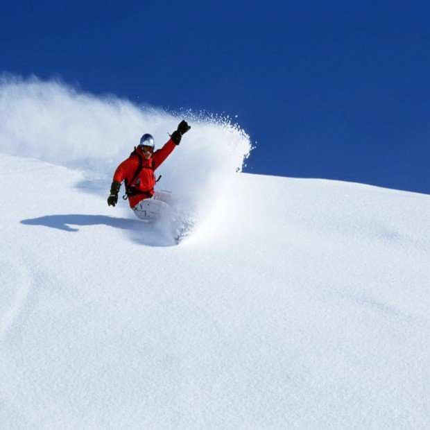 "Powder day perfect for Snowboarding at Badger Pass"