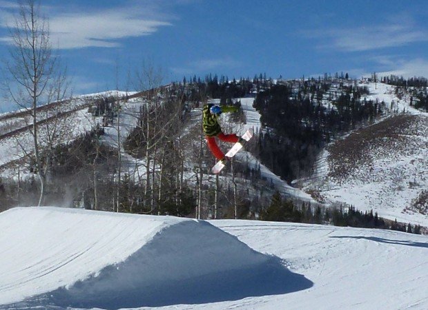 "Snowboarding at SolVista Basin"