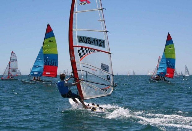 "Wind Surfing at Largs Bay Sailing Club Beach"