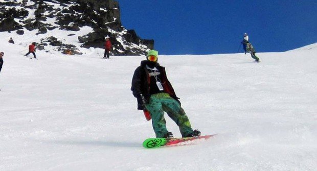 "Snowboarder at Mont Garceau"