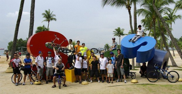 "Cycling along the Siloso Beach"