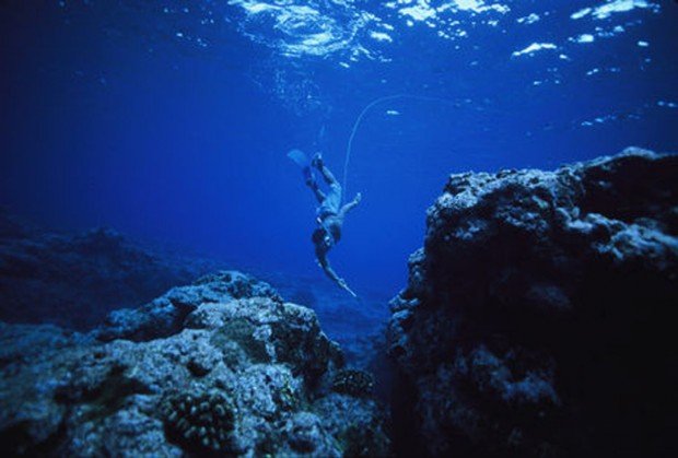 "Little Bay Beach Spearfishing under a rock"