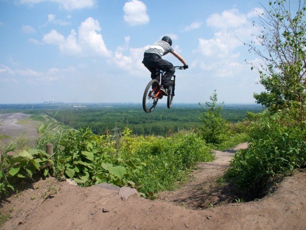 "Mountain Biker Freerider jumps at Oberhausen"