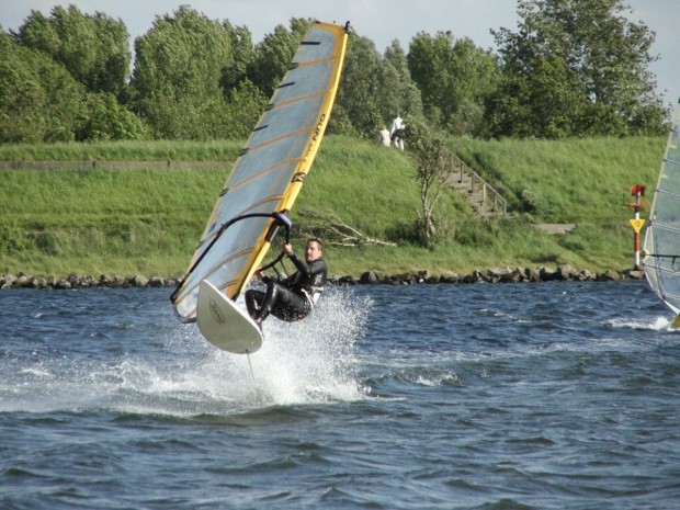 "Windsurfer jumps at Erlichsee"