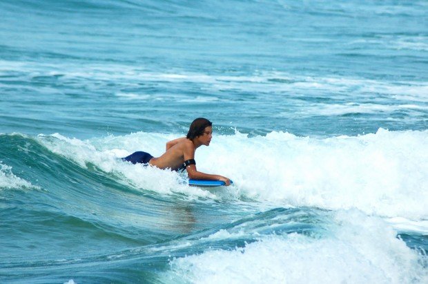 "Bodyboarding at Mooloolaba beach"