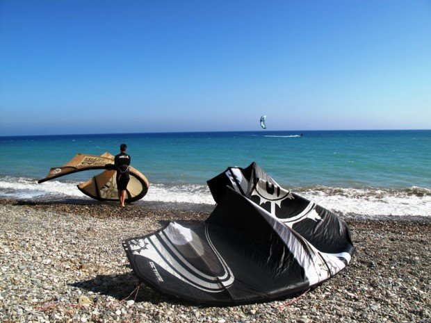 "Kitesurfing at Pervolia Beach"