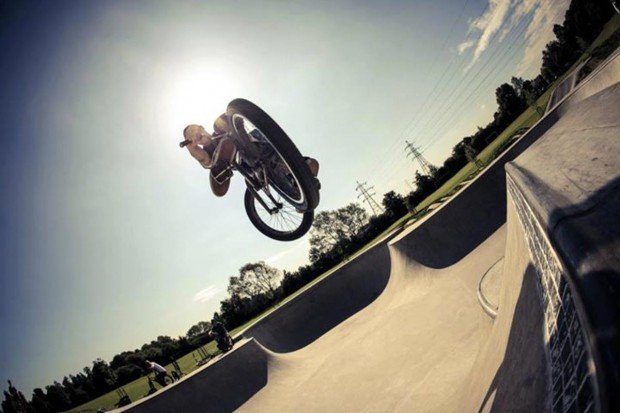 "BMX Riding Freestyle in Gent Skatepark"