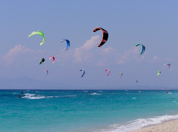 "Kitesurfing at Agios Ioannis Beach"