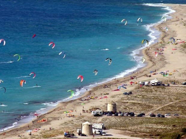 "Kitesurfing at Agios Ioannis Beach"