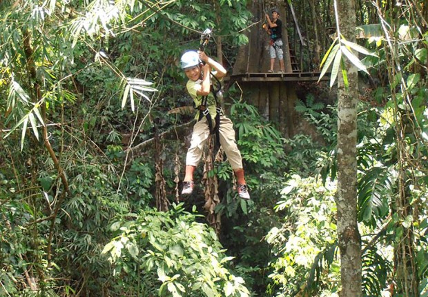 "Ziplining in Algkor Wat"