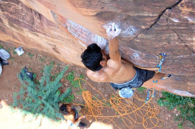 "Rock Climbing in Badami Temple Town"