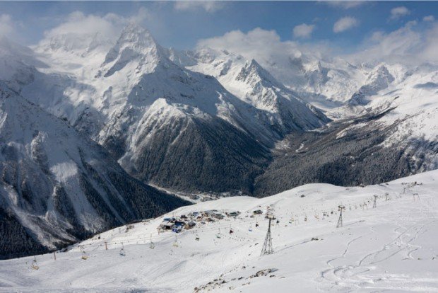 "View of the trails in Dombay Ski Resort"