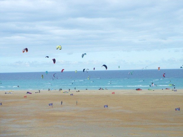 "Kitesurfing at Playa Sotavento"