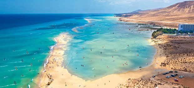 "Windsurfing at Playa Sotavento"