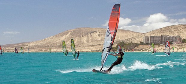 "Windsurfing at Playa Sotavento"