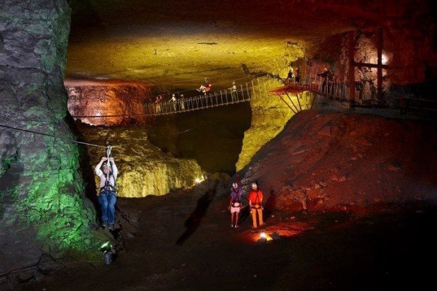 "Ziplining in Louisville Mega Cavern, KY"