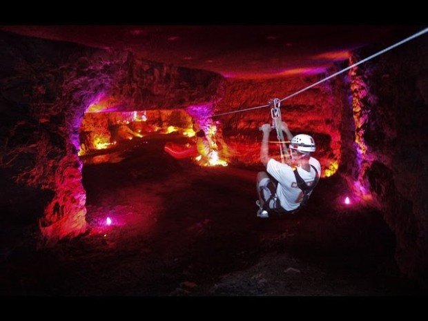 "Ziplining in Louisville Mega Cavern, KY"